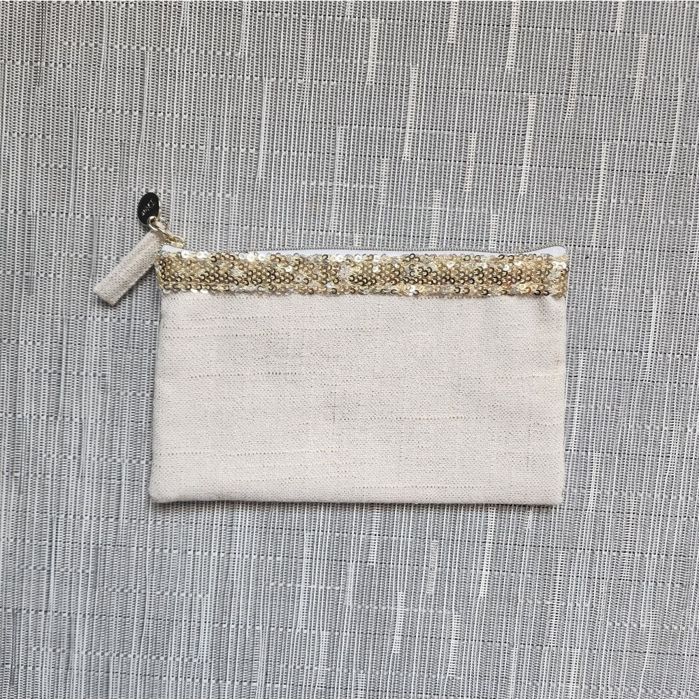 Dior J'adore Gold Sequin Zipper Cosmetic Pouch with Logo Charm